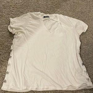 Michael Lauren white tee with silver star detail and neck cut out
